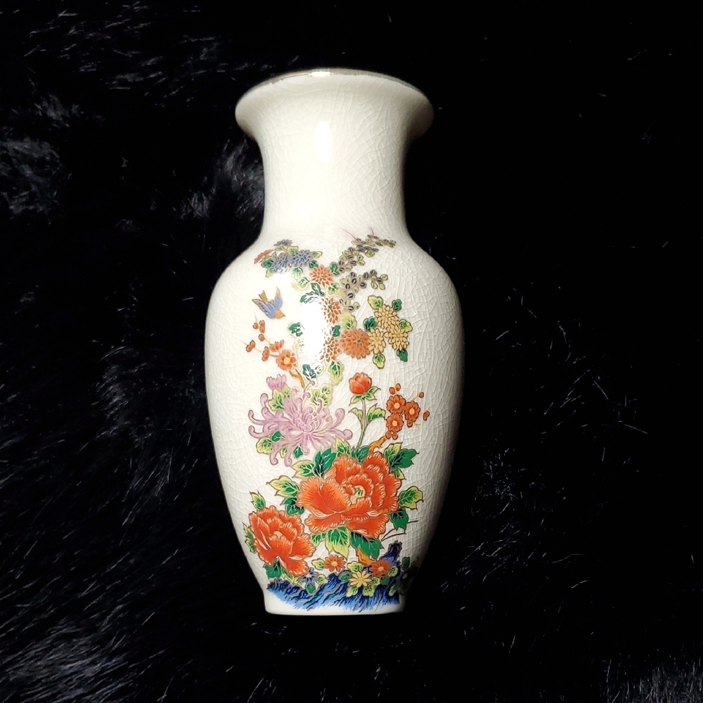 Floral Ceramic Vase with Crackle Glaze